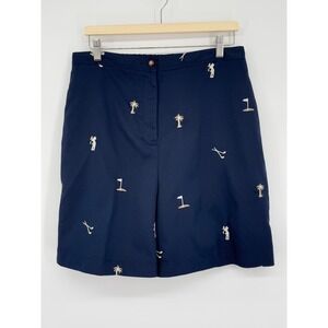 Coral Bay Golf Sz 14 Navy Embroidered Golf Palm Tree Shorts Womens Career Casual